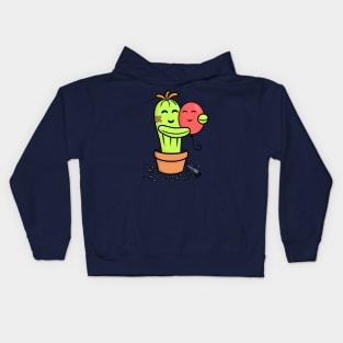 Cute Cactus shaved for a hug with a pink balloon Kids Hoodie